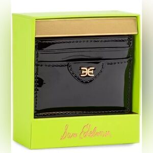 NIB! Sam Edelman Glossy Black Card Holder with Gold Tone Detail